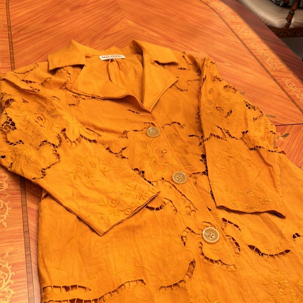 Free People Susanna Eyelet Cotton & Linen orange Coat Sz.L - Picture 10 of 16